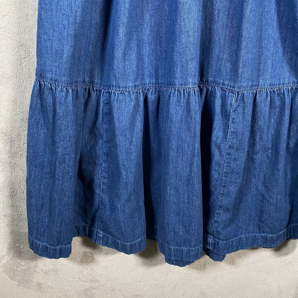 GAP 100% Organic Cotton Denim Ruffle Sleeve Smocked Midi Dress Size S Pockets - Picture 9 of 15
